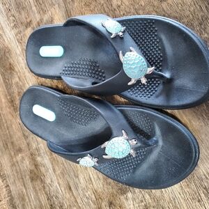 Black Sandals with Turtle Accents
